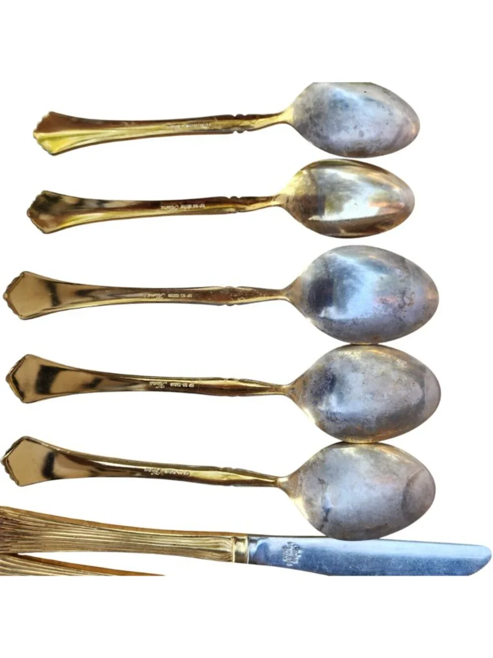 Vintage Kanu EP SS Japan Gold Flatware 22 Pc Lot Fan Pattern Jewelry Craft